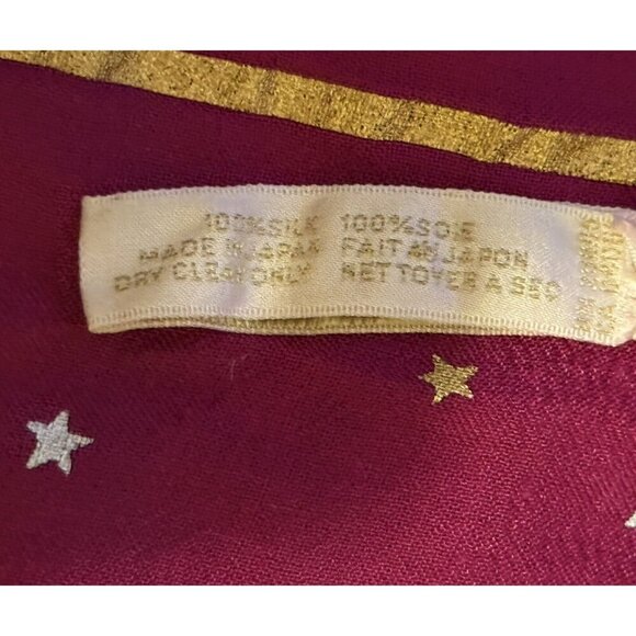 Perry Ellis Long Silk Stars Bright Pink Gold Border 60” X 15” Made in Japan Chic - Picture 3 of 3